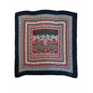 Vintage Vivienne Scenic Silk-Feel Scarf 34” x 34” Blue Cityscape Print Square